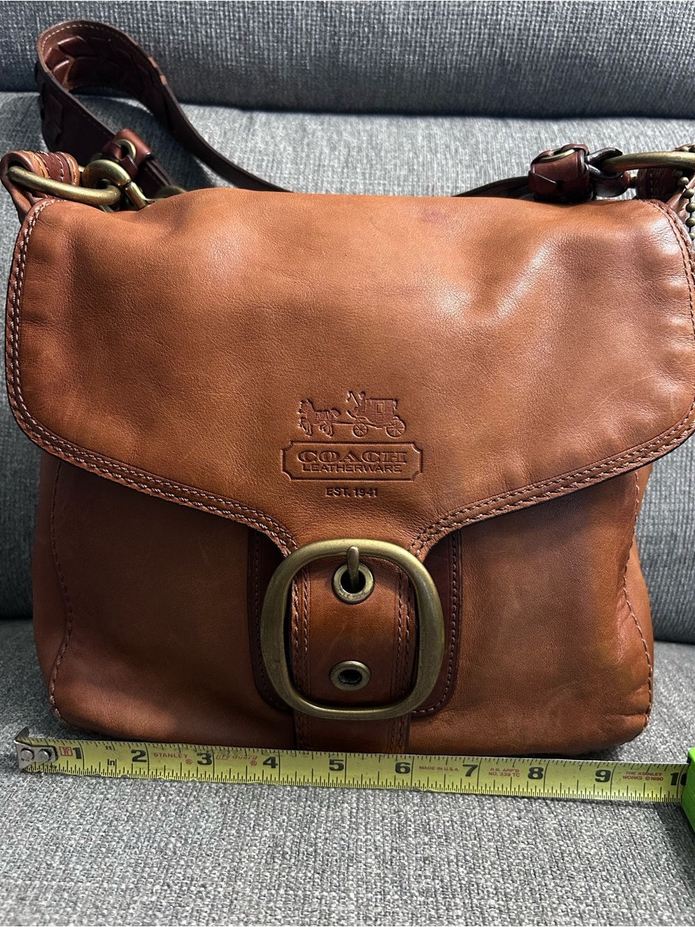 Coach Bleeker Large Flap Tattersall Satchel Bag 11419 with laced strap, hang tag - Picture 11 of 14